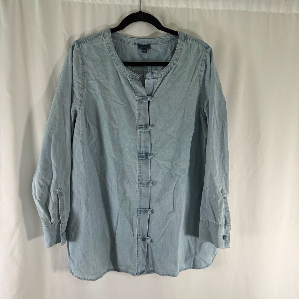 J Jill Chambray Blouse Womens Large Blue Denim Button Up Long Sleeve 100% Cotton
